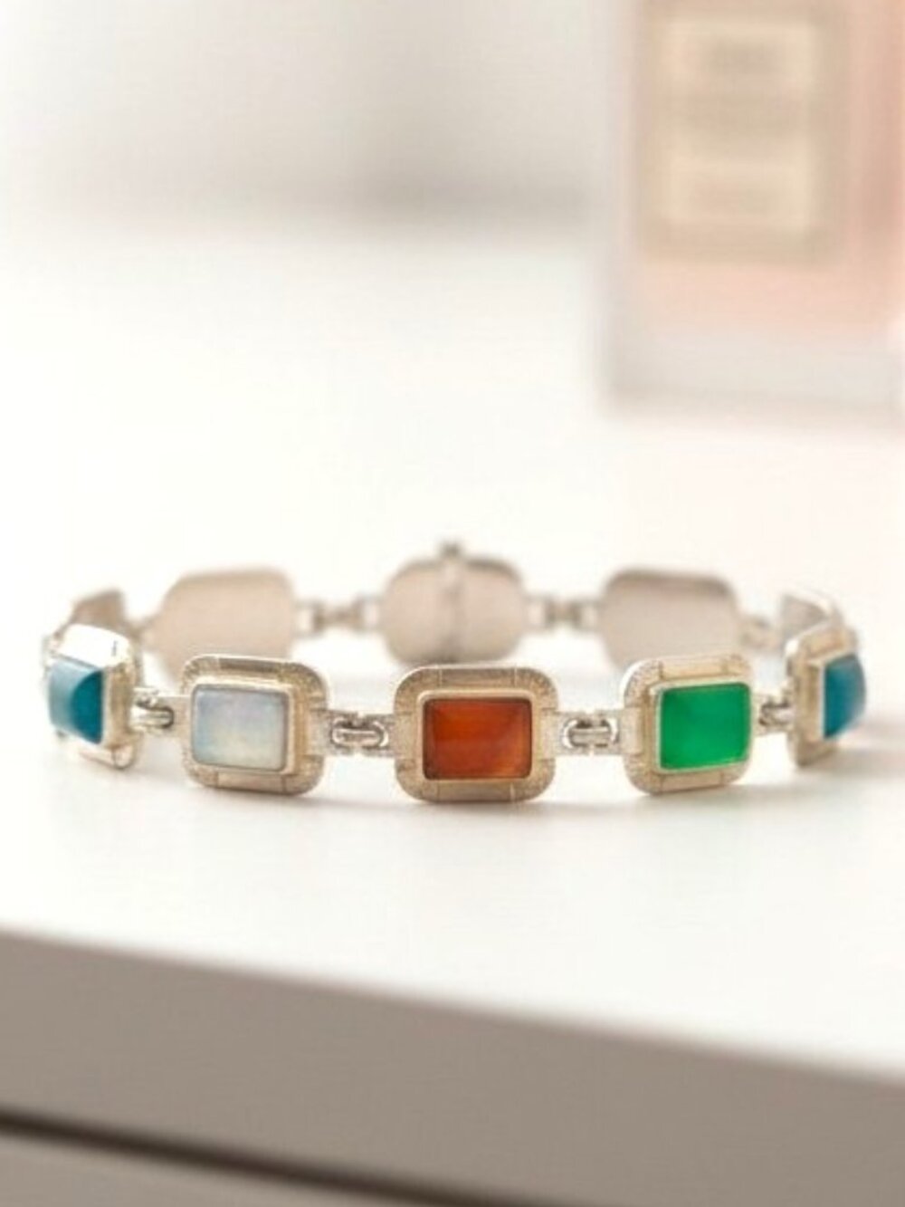 Vintage Multicolor Women's Silver Tone Link Bracelet‎